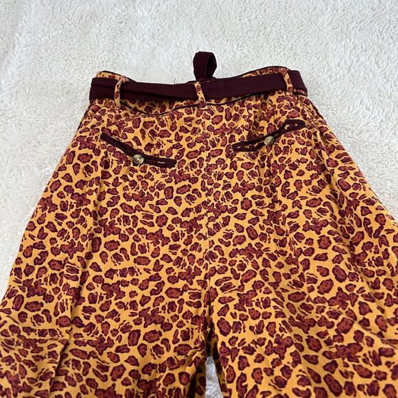 Free People Bennie Leopard Print Button Fly Wide Leg Pants Sz 4 Boho Indie Art - Picture 4 of 10